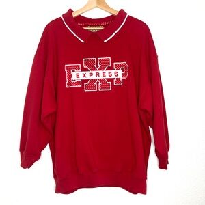Vintage EXP Express Baggy Oversized Sweatshirt Red Small Cottagecore 90s Unisex